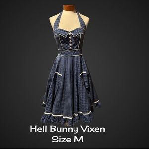 Hell Bunny Vixen blue polka dot dress